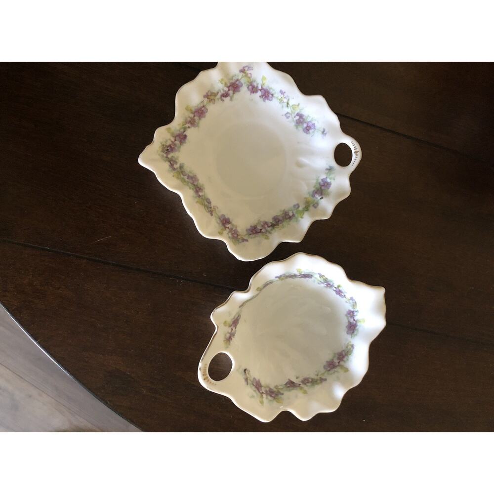 Antique Victoria Austria Leaf Shaped Fine Porcelain 2 Pieces